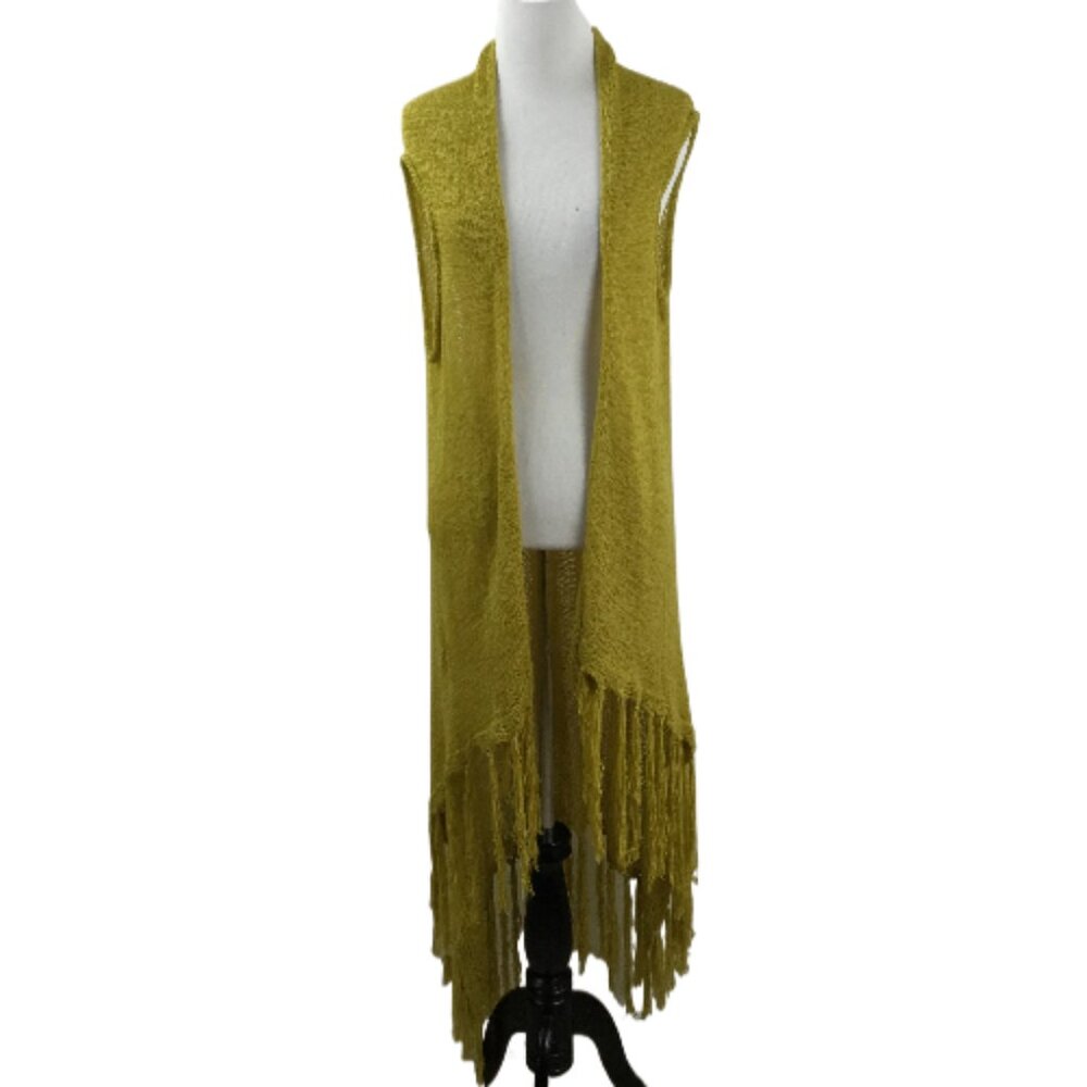 Do Everything in Love Mustard Open Front Fringe Vest Cardigan one size